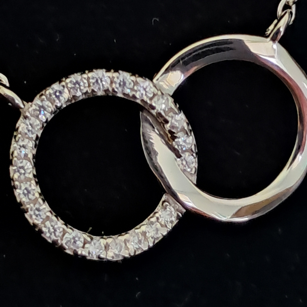 Sterling Silver Double Halo/Circle Cubic Zirconia Necklace - Picture 6 of 8